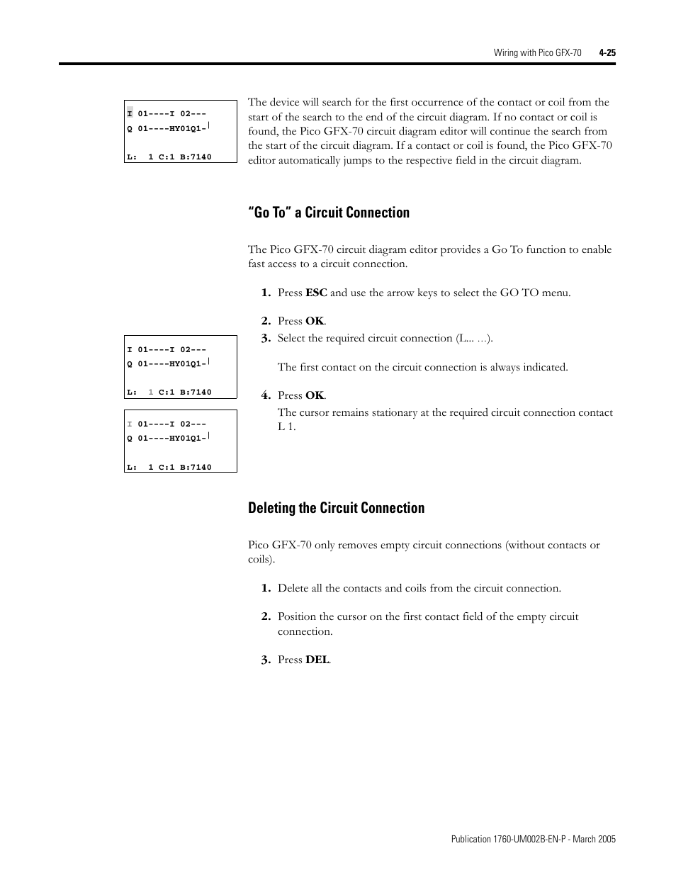 Go to” a circuit connection, Deleting the circuit connection | Rockwell Automation 1760-xxxx Pico GFX-70 Controllers User Manual User Manual | Page 135 / 400