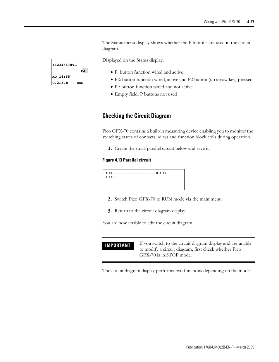 Checking the circuit diagram -27, Checking the circuit diagram | Rockwell Automation 1760-xxxx Pico GFX-70 Controllers User Manual User Manual | Page 137 / 400