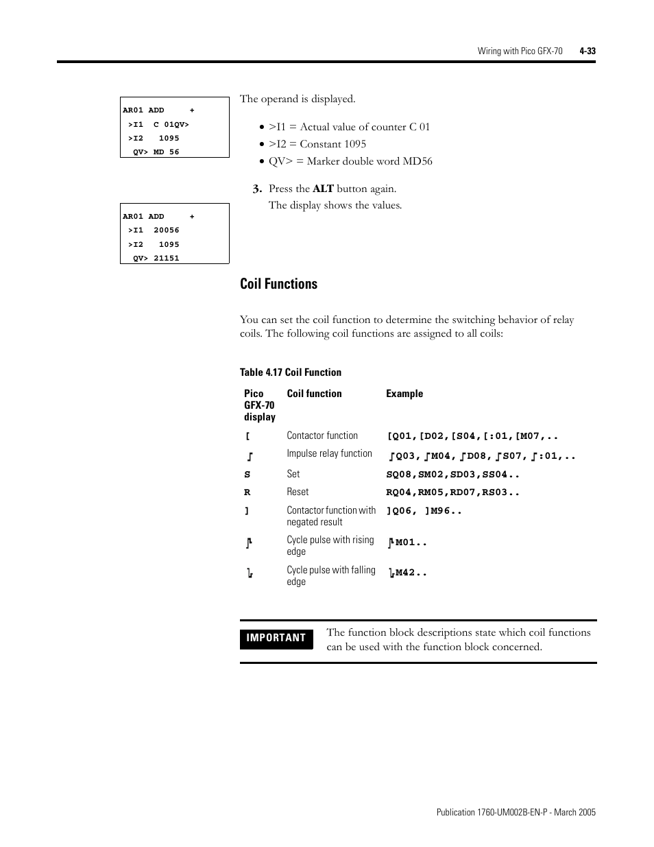 Coil functions -33, Coil functions | Rockwell Automation 1760-xxxx Pico GFX-70 Controllers User Manual User Manual | Page 143 / 400