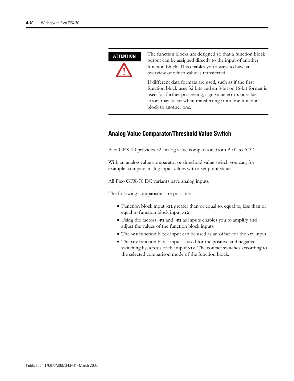 Analog value comparator/threshold value switch -40, Analog value comparator/threshold value switch | Rockwell Automation 1760-xxxx Pico GFX-70 Controllers User Manual User Manual | Page 150 / 400
