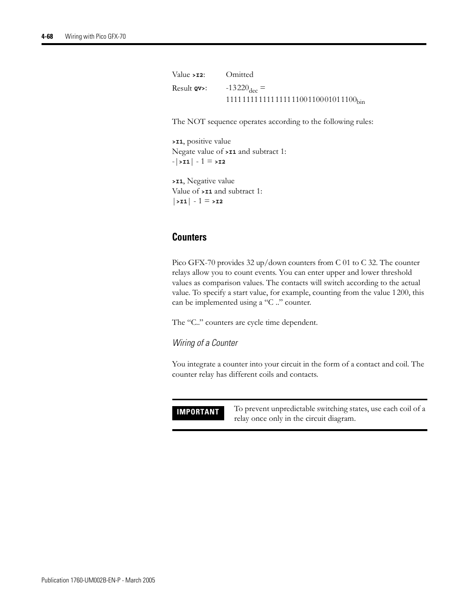 Counters -68, Counters | Rockwell Automation 1760-xxxx Pico GFX-70 Controllers User Manual User Manual | Page 178 / 400