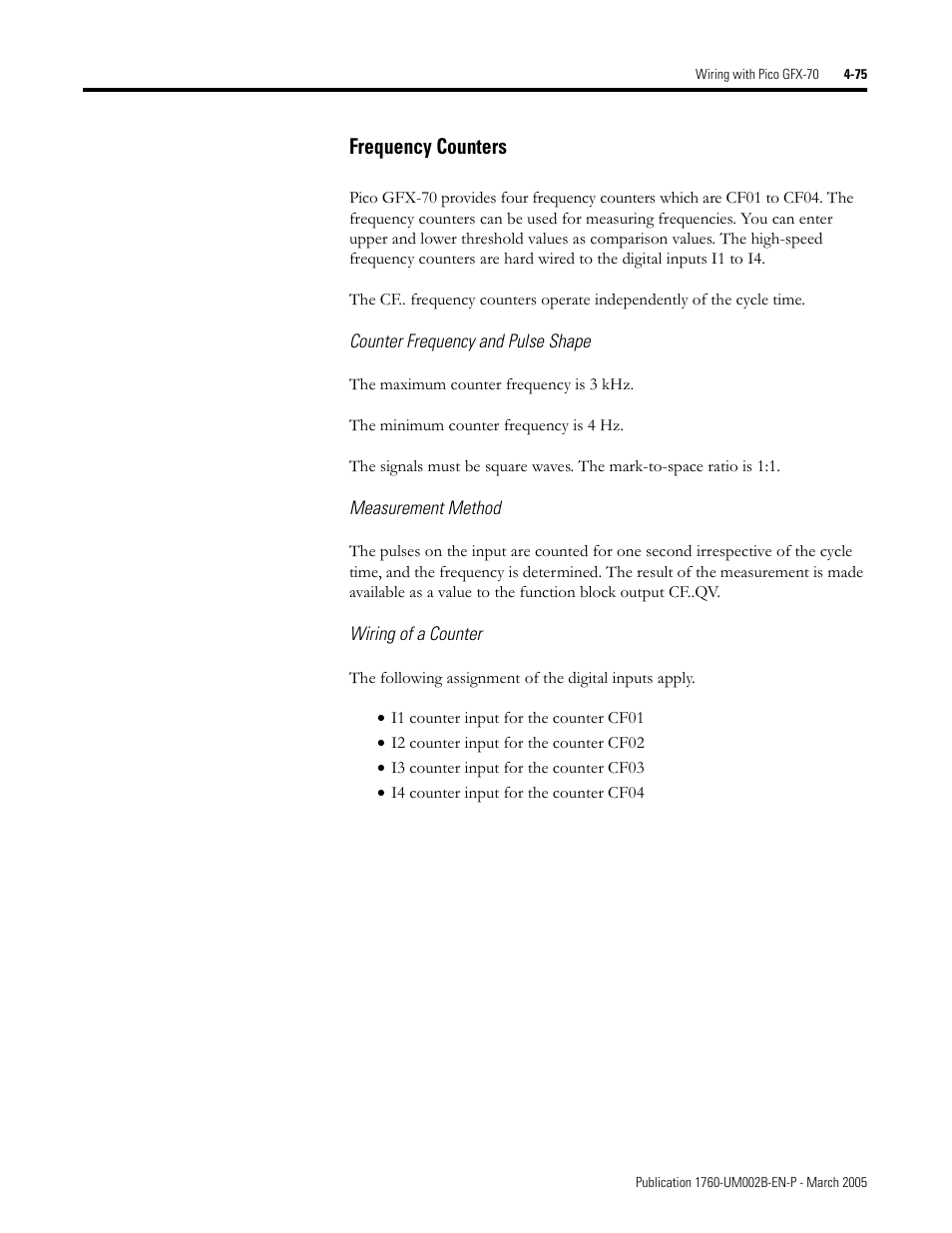 Frequency counters -75, Frequency counters | Rockwell Automation 1760-xxxx Pico GFX-70 Controllers User Manual User Manual | Page 185 / 400