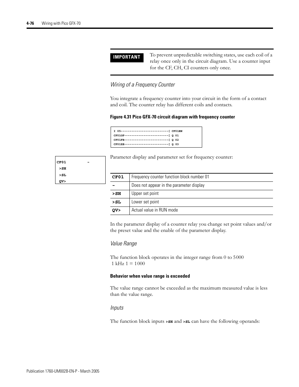 Wiring of a frequency counter, Value range, Inputs | Rockwell Automation 1760-xxxx Pico GFX-70 Controllers User Manual User Manual | Page 186 / 400
