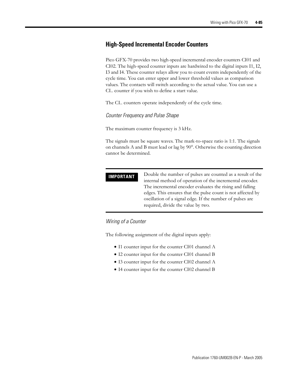 High-speed incremental encoder counters -85, High-speed incremental encoder counters | Rockwell Automation 1760-xxxx Pico GFX-70 Controllers User Manual User Manual | Page 195 / 400