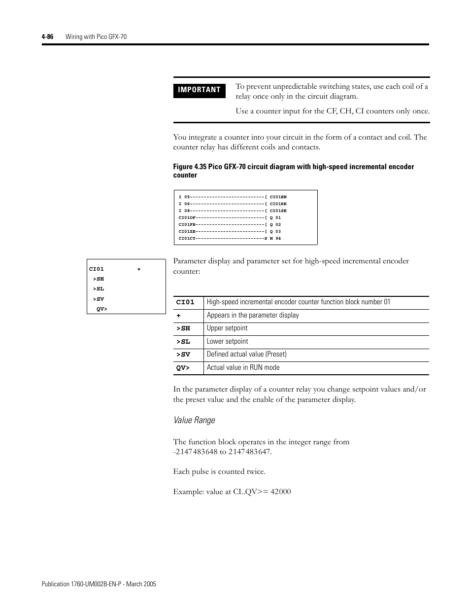 Value range | Rockwell Automation 1760-xxxx Pico GFX-70 Controllers User Manual User Manual | Page 196 / 400