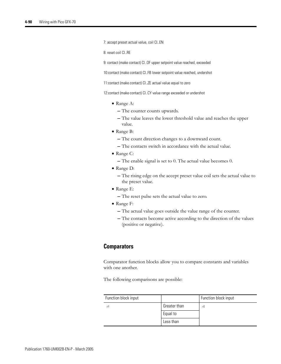 Comparators -90, Comparators | Rockwell Automation 1760-xxxx Pico GFX-70 Controllers User Manual User Manual | Page 200 / 400