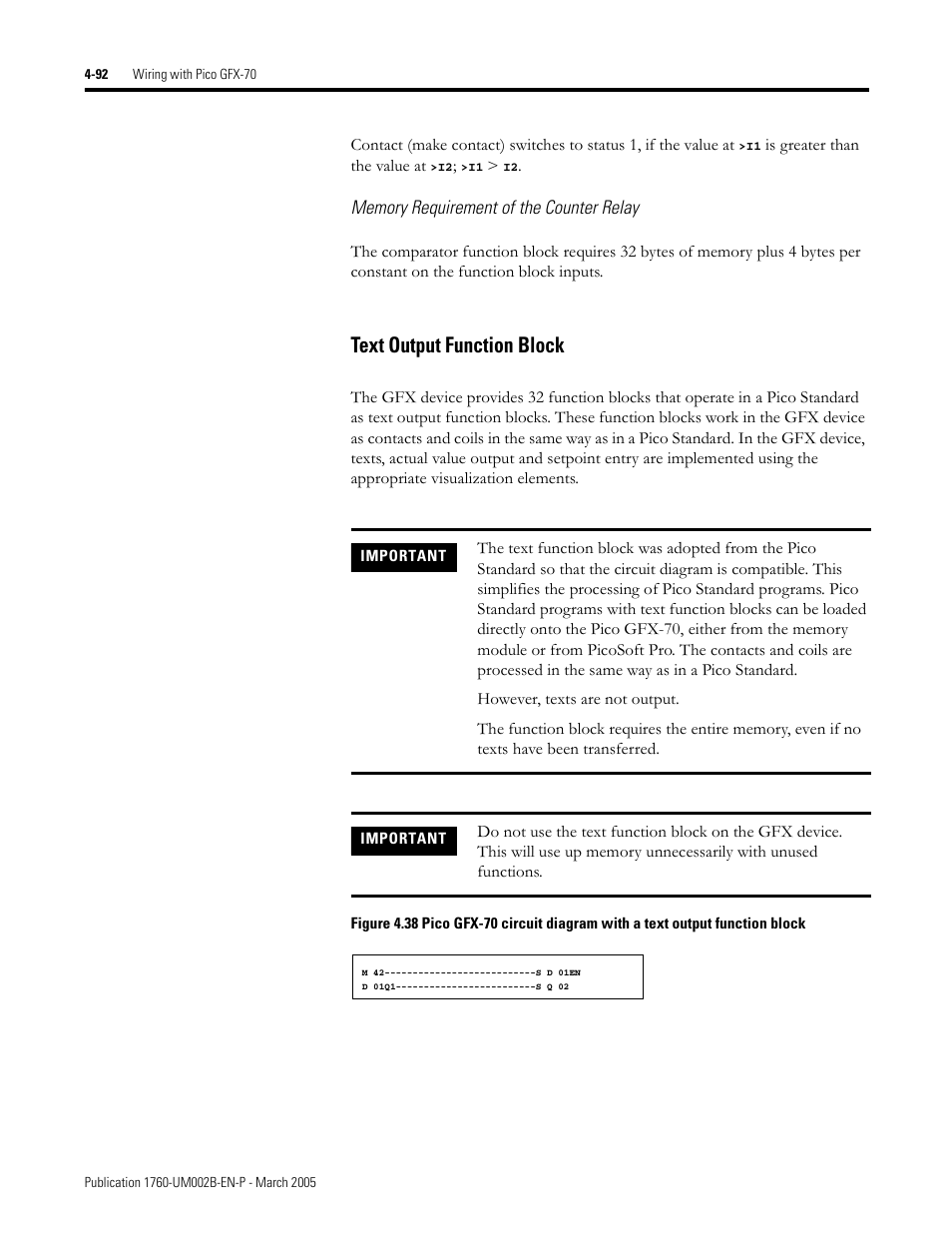 Text output function block -92, Text output function block | Rockwell Automation 1760-xxxx Pico GFX-70 Controllers User Manual User Manual | Page 202 / 400