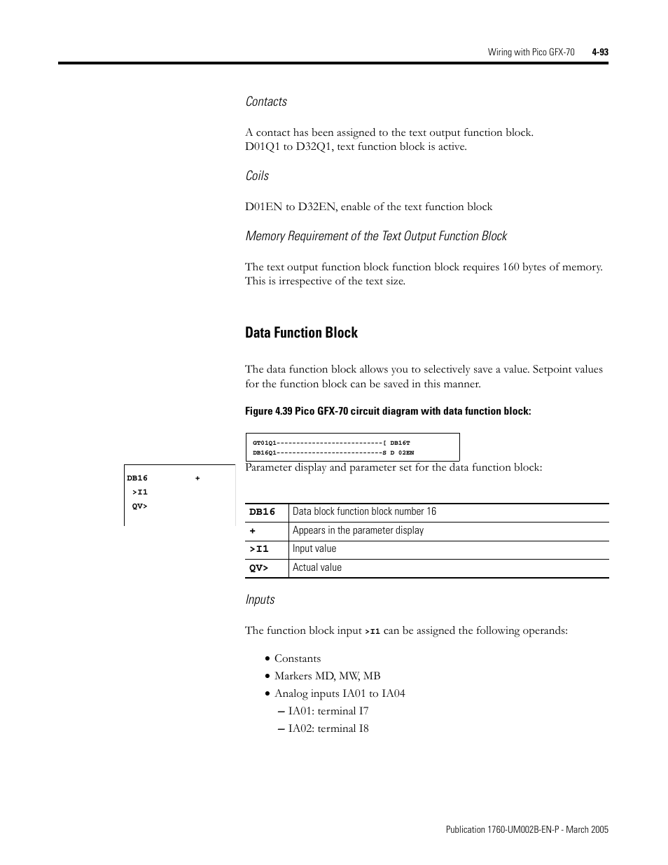 Data function block -93, Data function block | Rockwell Automation 1760-xxxx Pico GFX-70 Controllers User Manual User Manual | Page 203 / 400