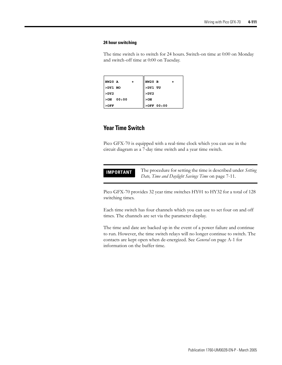 Year time switch -111, Year time switch | Rockwell Automation 1760-xxxx Pico GFX-70 Controllers User Manual User Manual | Page 221 / 400