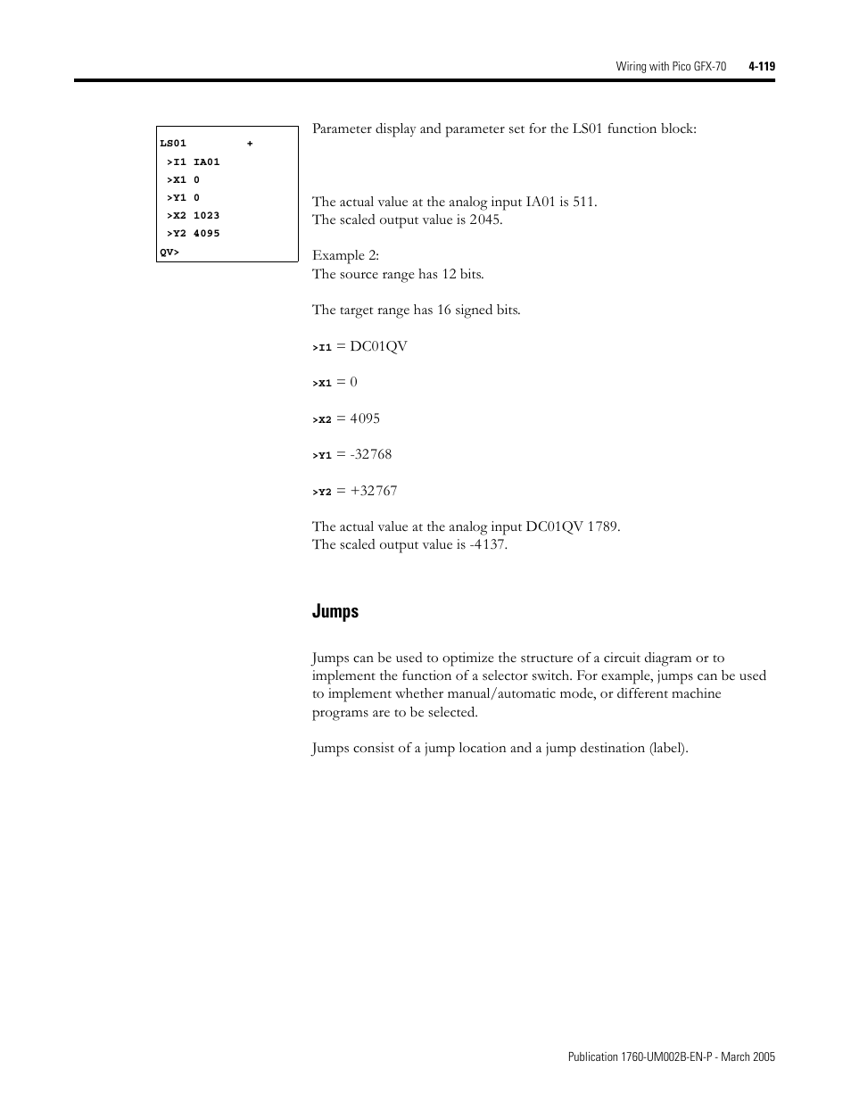 Jumps -119, Jumps | Rockwell Automation 1760-xxxx Pico GFX-70 Controllers User Manual User Manual | Page 229 / 400