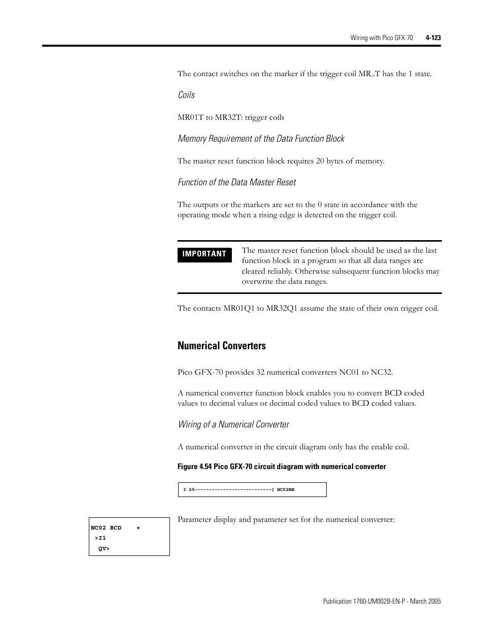 Numerical converters -123, Numerical converters | Rockwell Automation 1760-xxxx Pico GFX-70 Controllers User Manual User Manual | Page 233 / 400