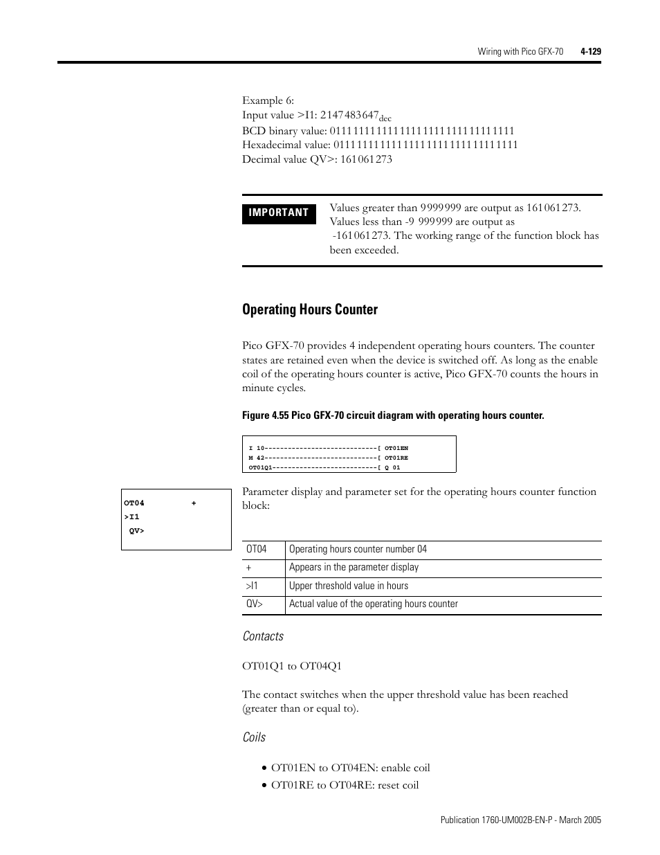 Operating hours counter -129, Operating hours counter | Rockwell Automation 1760-xxxx Pico GFX-70 Controllers User Manual User Manual | Page 239 / 400