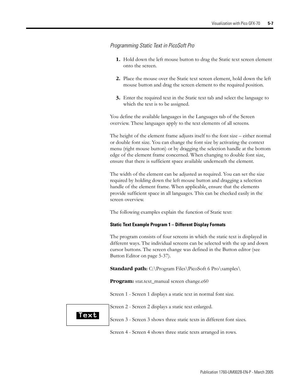 Text | Rockwell Automation 1760-xxxx Pico GFX-70 Controllers User Manual User Manual | Page 275 / 400