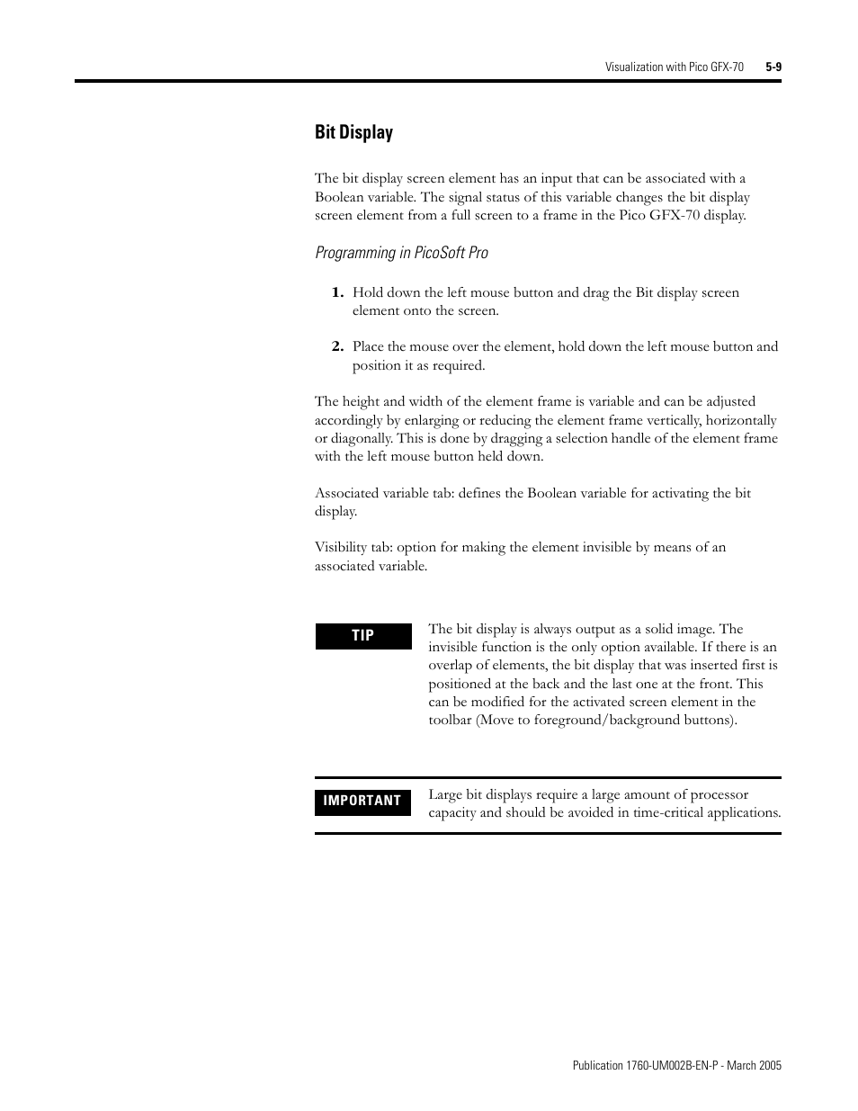 Bit display -9, Bit display | Rockwell Automation 1760-xxxx Pico GFX-70 Controllers User Manual User Manual | Page 277 / 400