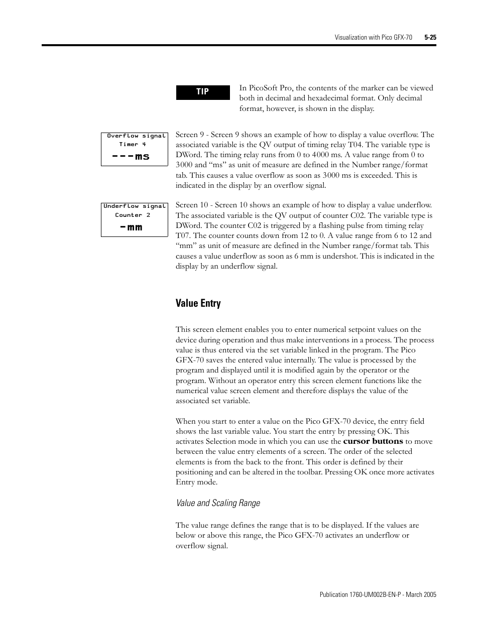 Value entry -25 | Rockwell Automation 1760-xxxx Pico GFX-70 Controllers User Manual User Manual | Page 293 / 400