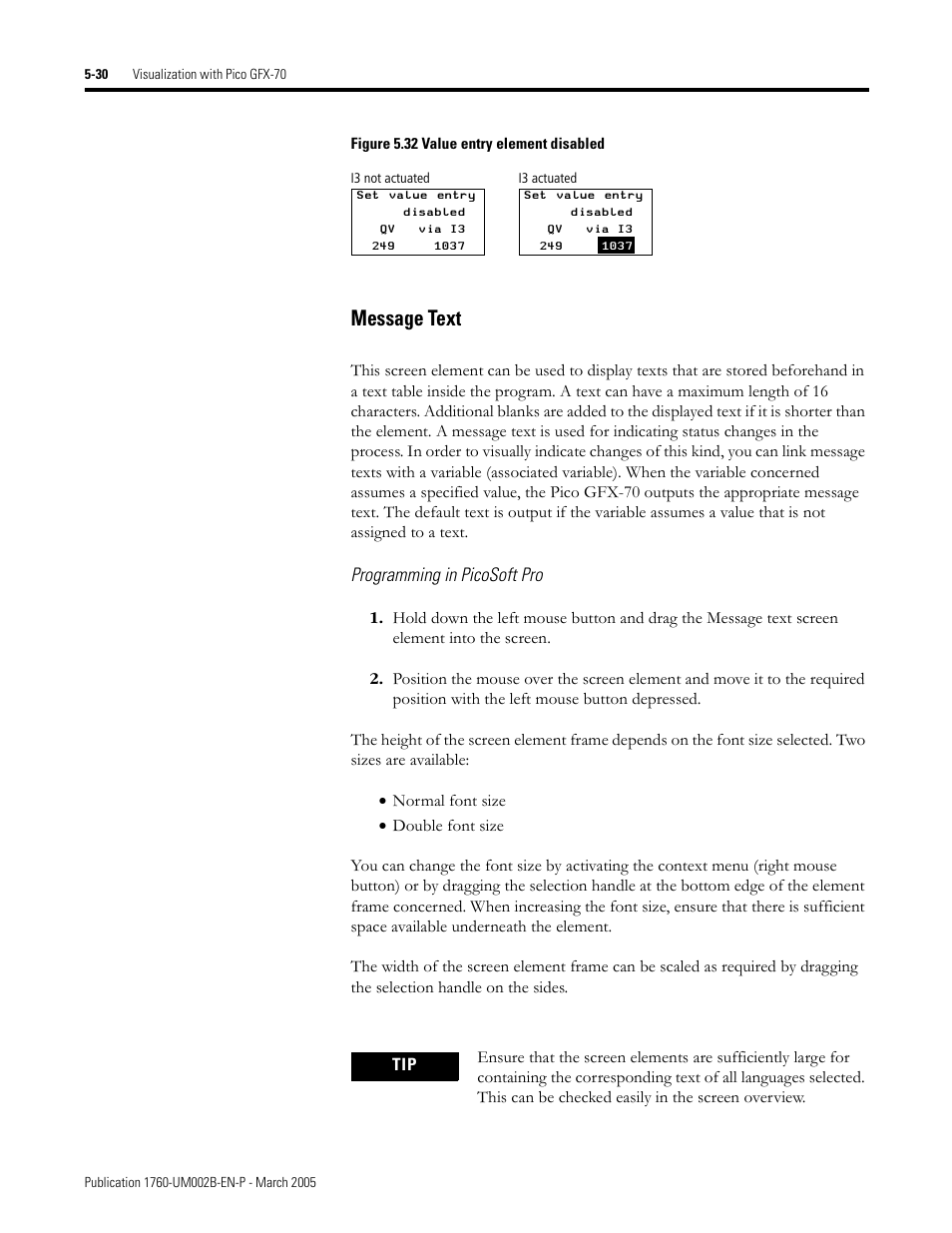 Message text -30, Message text | Rockwell Automation 1760-xxxx Pico GFX-70 Controllers User Manual User Manual | Page 298 / 400