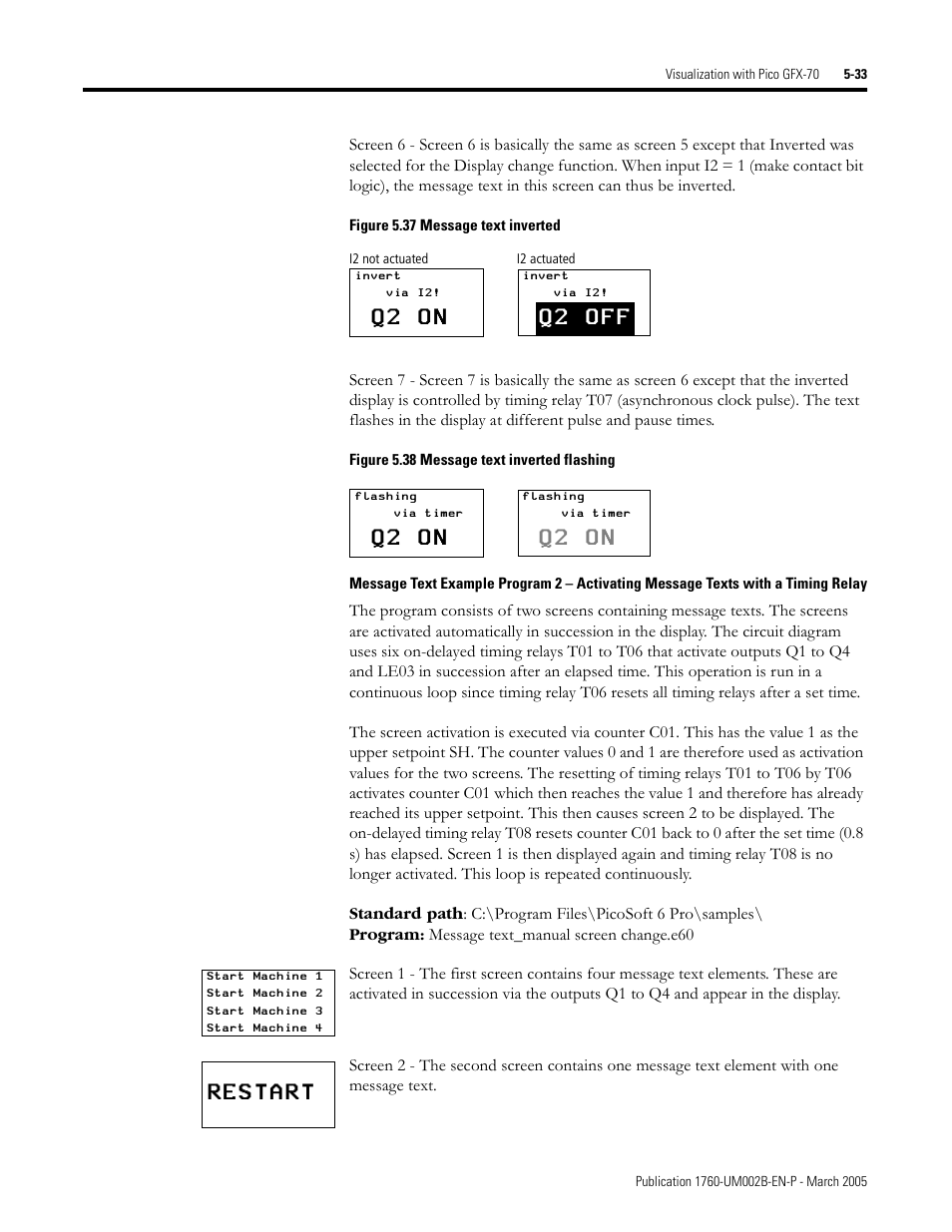 Q2 on, Q2 off, Restart | Rockwell Automation 1760-xxxx Pico GFX-70 Controllers User Manual User Manual | Page 301 / 400