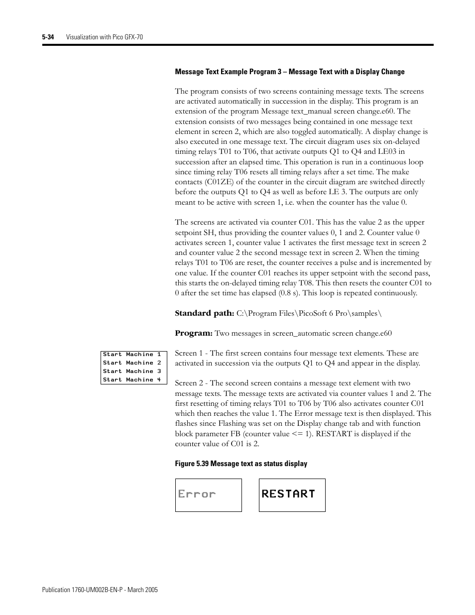 Error restart | Rockwell Automation 1760-xxxx Pico GFX-70 Controllers User Manual User Manual | Page 302 / 400