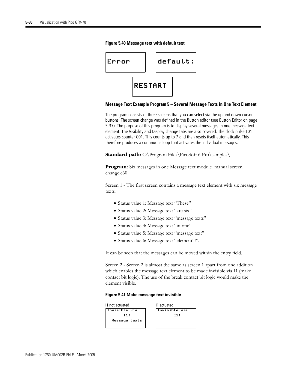 Error default: restart | Rockwell Automation 1760-xxxx Pico GFX-70 Controllers User Manual User Manual | Page 304 / 400