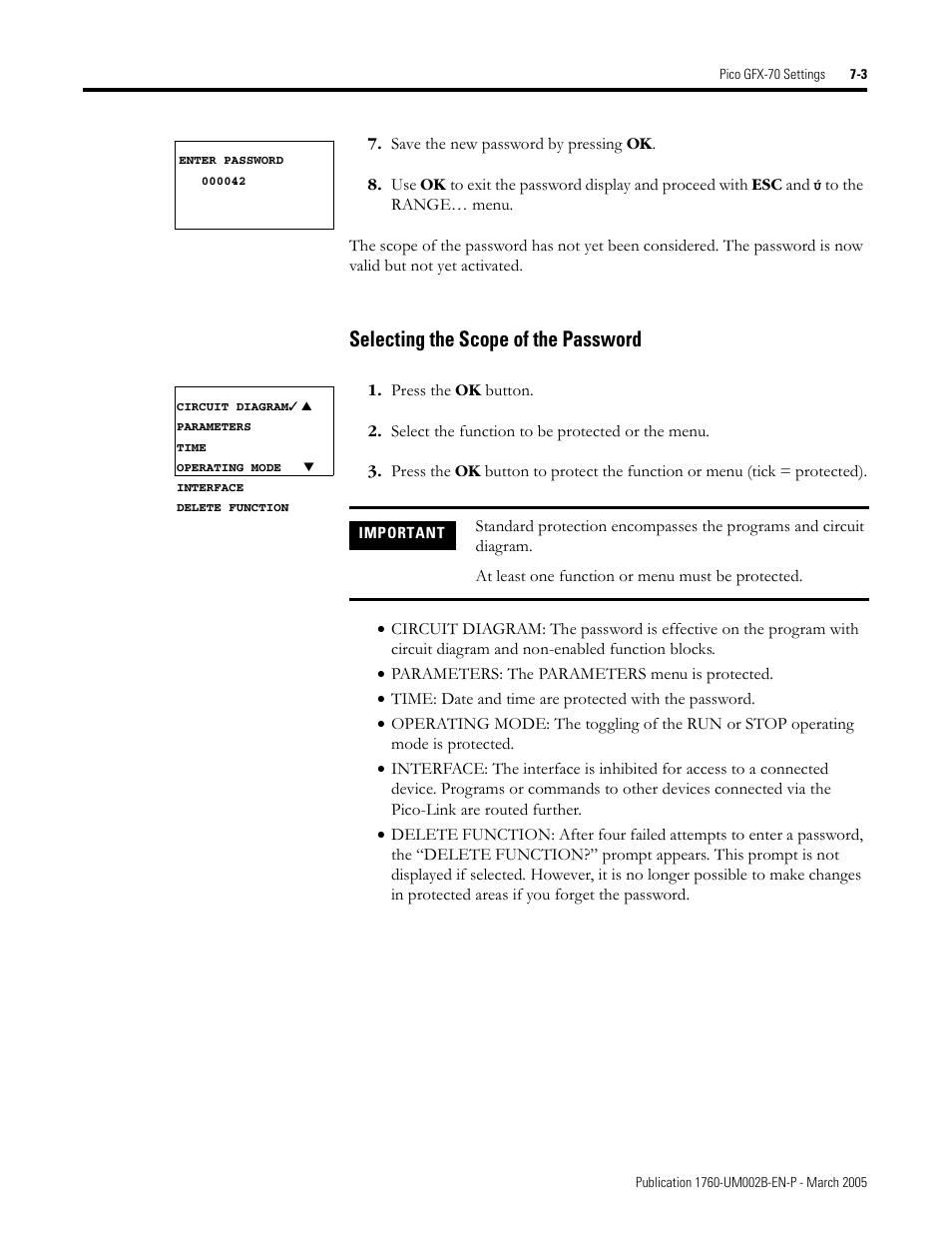 Selecting the scope of the password -3, Selecting the scope of the password | Rockwell Automation 1760-xxxx Pico GFX-70 Controllers User Manual User Manual | Page 331 / 400