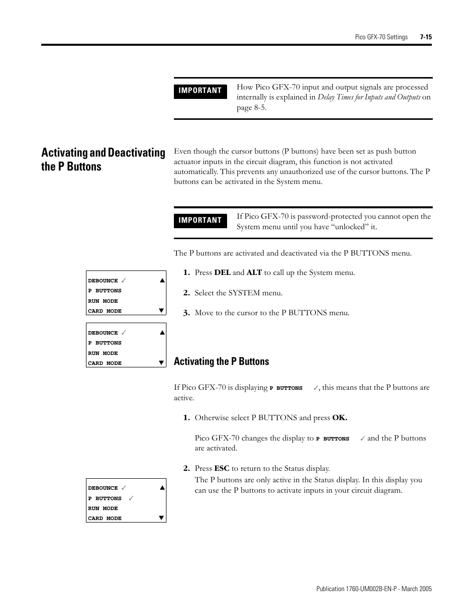 Activating and deactivating the p buttons, Activating and deactivating the p buttons -15, Activating the p buttons -15 | Activating the p buttons | Rockwell Automation 1760-xxxx Pico GFX-70 Controllers User Manual User Manual | Page 343 / 400