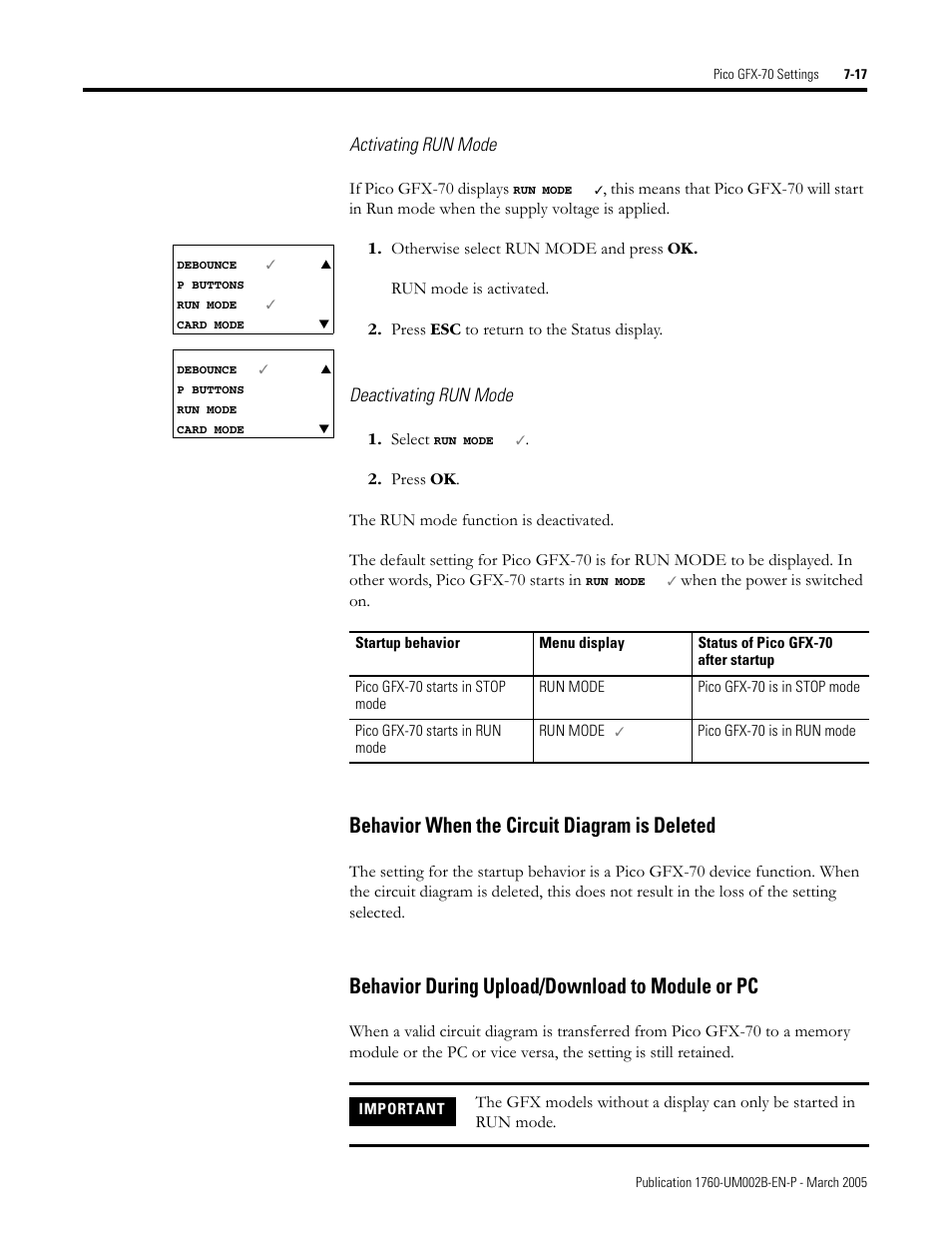 Behavior when the circuit diagram is deleted, Behavior during upload/download to module or pc | Rockwell Automation 1760-xxxx Pico GFX-70 Controllers User Manual User Manual | Page 345 / 400