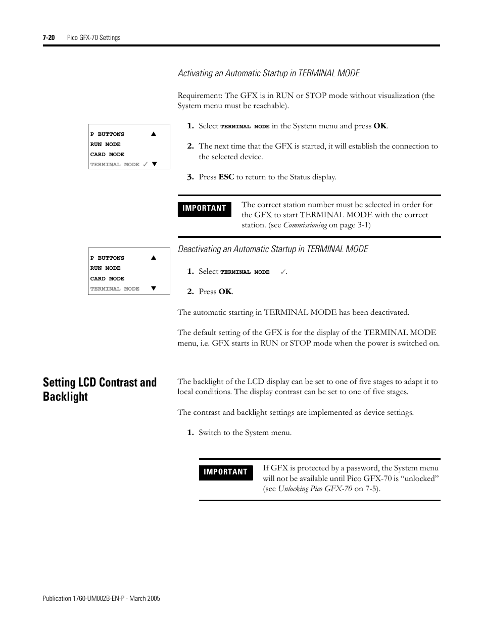 Setting lcd contrast and backlight, Setting lcd contrast and backlight -20 | Rockwell Automation 1760-xxxx Pico GFX-70 Controllers User Manual User Manual | Page 348 / 400