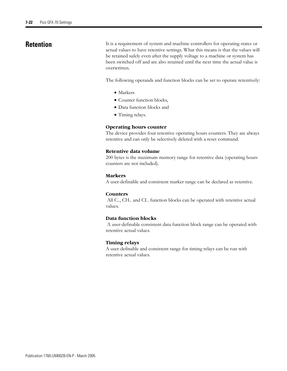 Retention, Retention -22 | Rockwell Automation 1760-xxxx Pico GFX-70 Controllers User Manual User Manual | Page 350 / 400