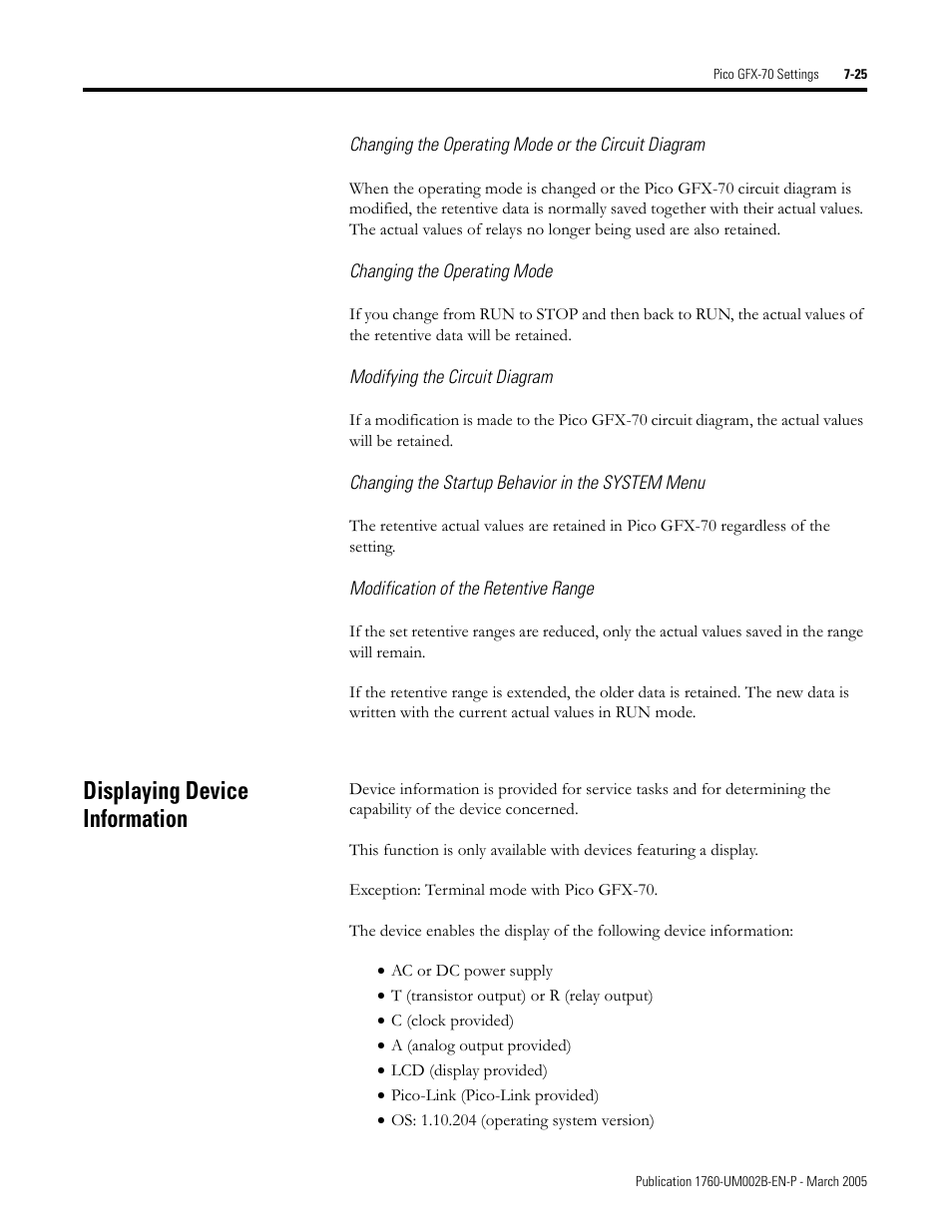 Displaying device information, Displaying device information -25 | Rockwell Automation 1760-xxxx Pico GFX-70 Controllers User Manual User Manual | Page 353 / 400