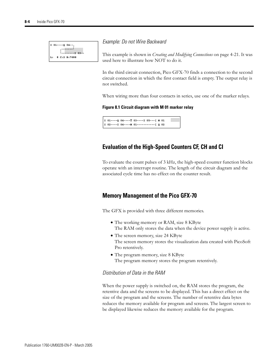Example: do not wire backward, Distribution of data in the ram | Rockwell Automation 1760-xxxx Pico GFX-70 Controllers User Manual User Manual | Page 358 / 400