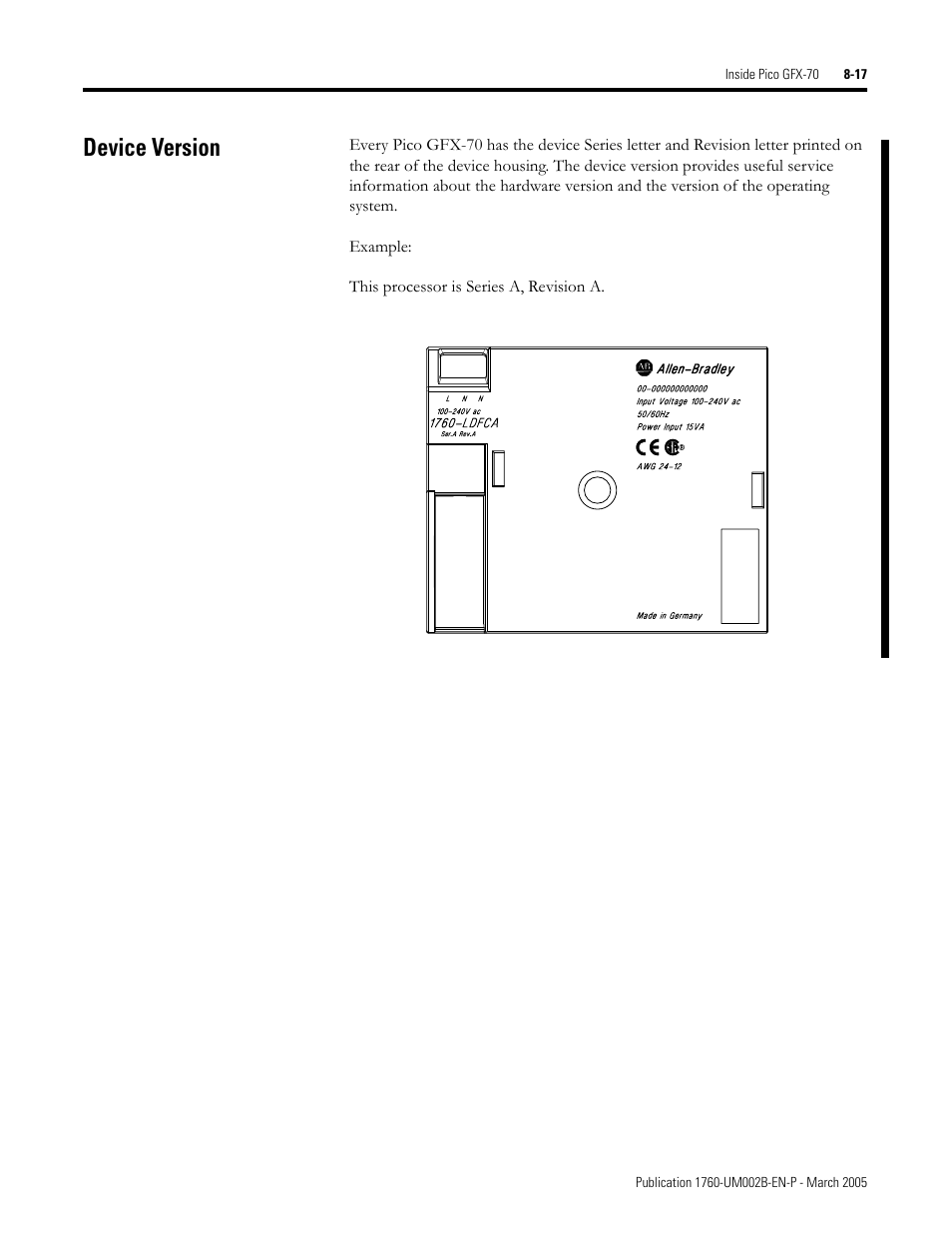 Device version, The device version s, Device version -17 | Rockwell Automation 1760-xxxx Pico GFX-70 Controllers User Manual User Manual | Page 371 / 400