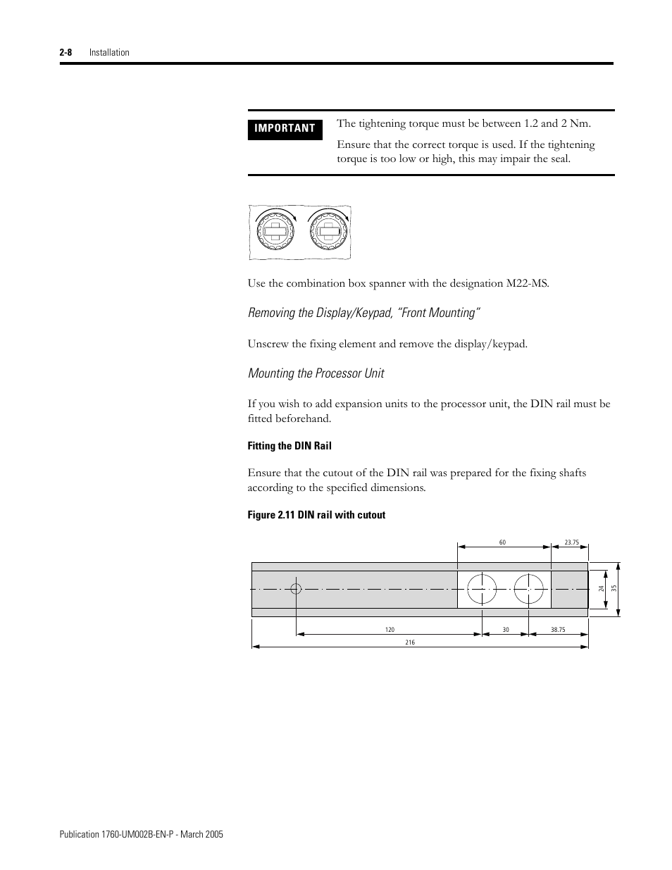 Removing the display/keypad, “front mounting, Mounting the processor unit | Rockwell Automation 1760-xxxx Pico GFX-70 Controllers User Manual User Manual | Page 42 / 400