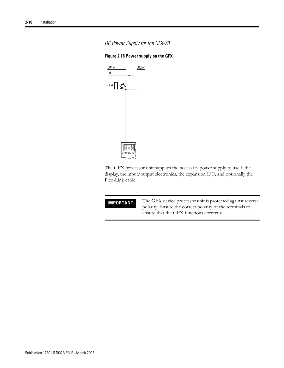 Dc power supply for the gfx-70 | Rockwell Automation 1760-xxxx Pico GFX-70 Controllers User Manual User Manual | Page 52 / 400