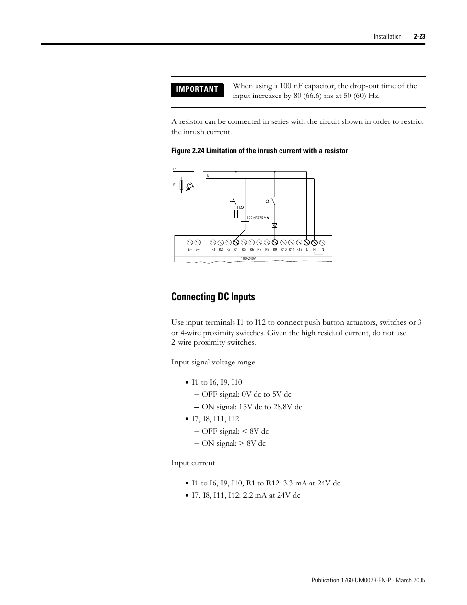 Connecting dc inputs -23, Connecting dc inputs | Rockwell Automation 1760-xxxx Pico GFX-70 Controllers User Manual User Manual | Page 57 / 400