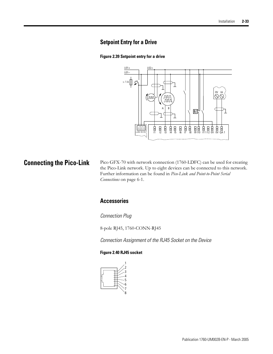 Connecting the pico-link, Setpoint entry for a drive -33, Connecting the pico-link -33 | Accessories -33, Setpoint entry for a drive, Accessories, Connection plug | Rockwell Automation 1760-xxxx Pico GFX-70 Controllers User Manual User Manual | Page 67 / 400