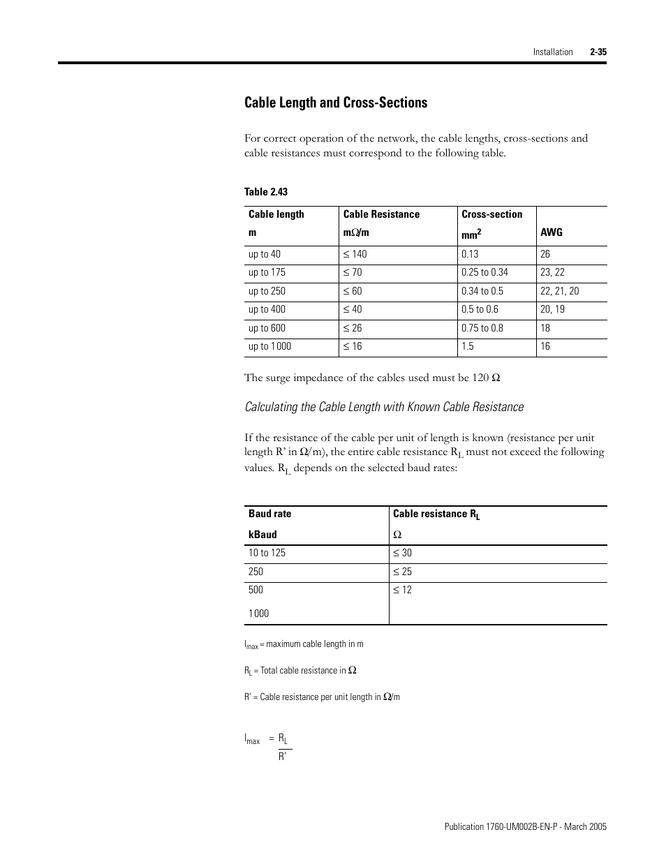 Cable length and cross-sections -35 | Rockwell Automation 1760-xxxx Pico GFX-70 Controllers User Manual User Manual | Page 69 / 400