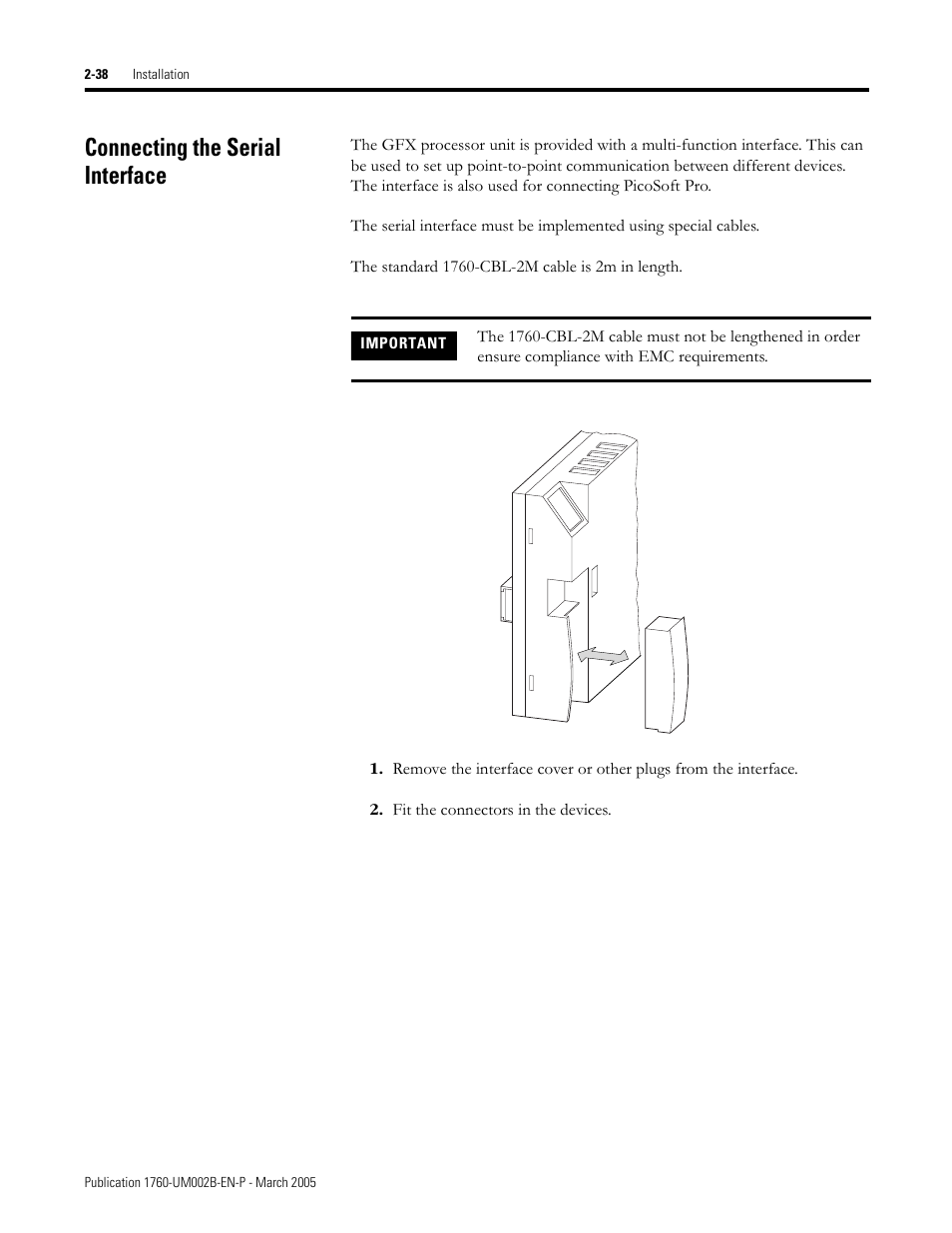 Connecting the serial interface, Connecting the serial interface -38 | Rockwell Automation 1760-xxxx Pico GFX-70 Controllers User Manual User Manual | Page 72 / 400