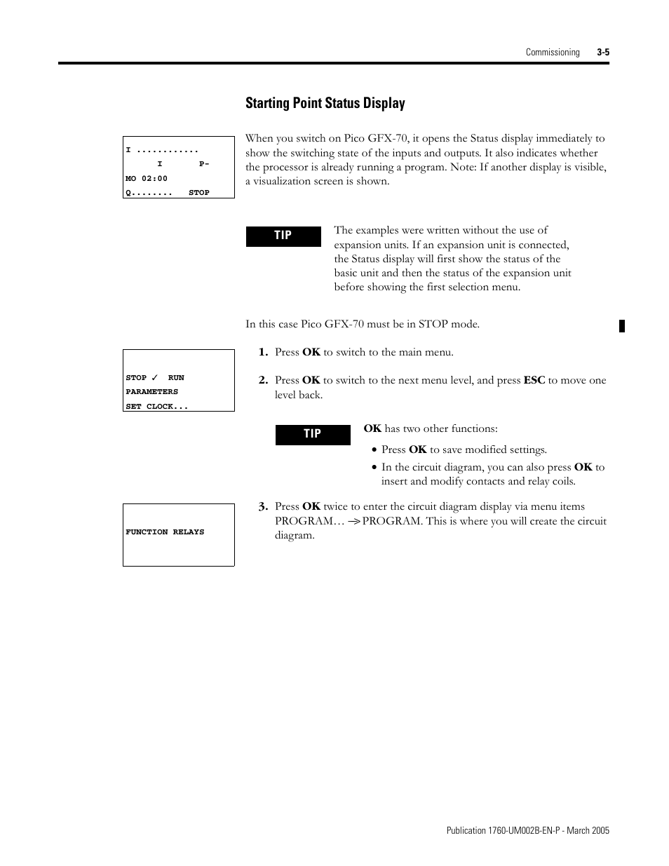 The starting point status display, Starting point status display -5, Starting point status display | Rockwell Automation 1760-xxxx Pico GFX-70 Controllers User Manual User Manual | Page 83 / 400