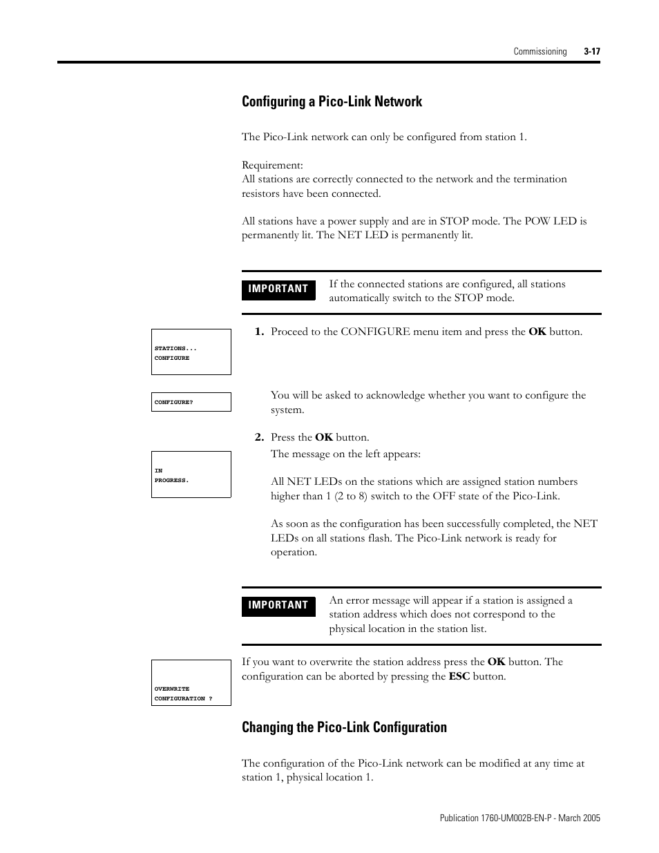 Configuring a pico-link network, Changing the pico-link configuration | Rockwell Automation 1760-xxxx Pico GFX-70 Controllers User Manual User Manual | Page 95 / 400