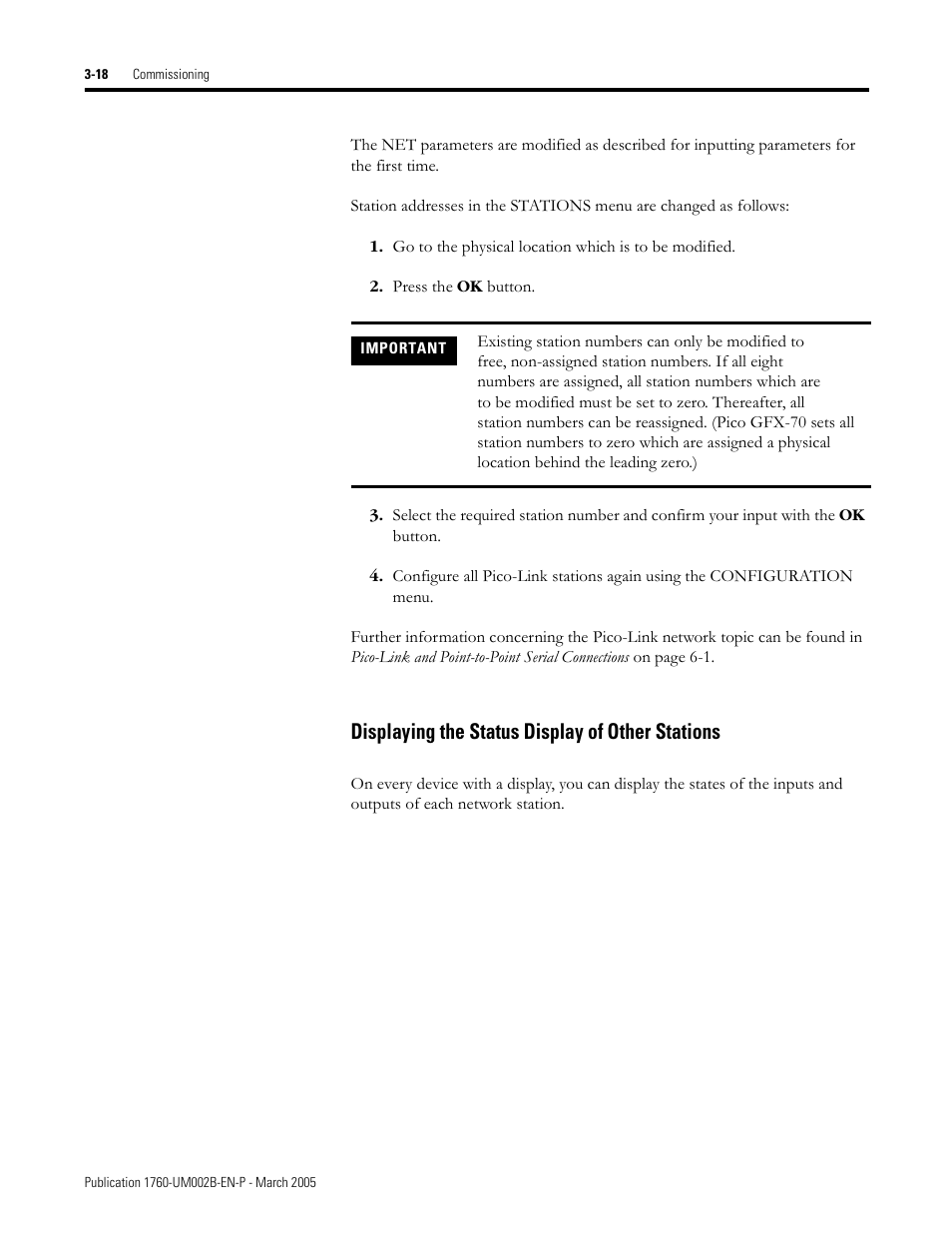 Displaying the status display of other stations | Rockwell Automation 1760-xxxx Pico GFX-70 Controllers User Manual User Manual | Page 96 / 400