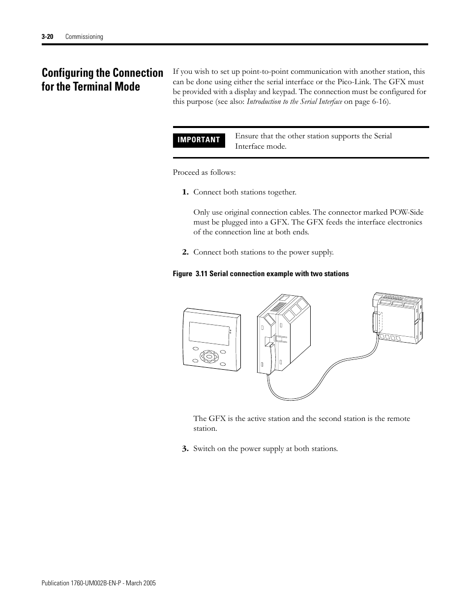 Configuring the connection for the terminal mode, 20 f | Rockwell Automation 1760-xxxx Pico GFX-70 Controllers User Manual User Manual | Page 98 / 400
