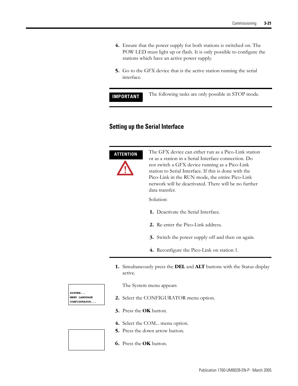 Setting up the serial interface -21, Setting up the serial interface | Rockwell Automation 1760-xxxx Pico GFX-70 Controllers User Manual User Manual | Page 99 / 400