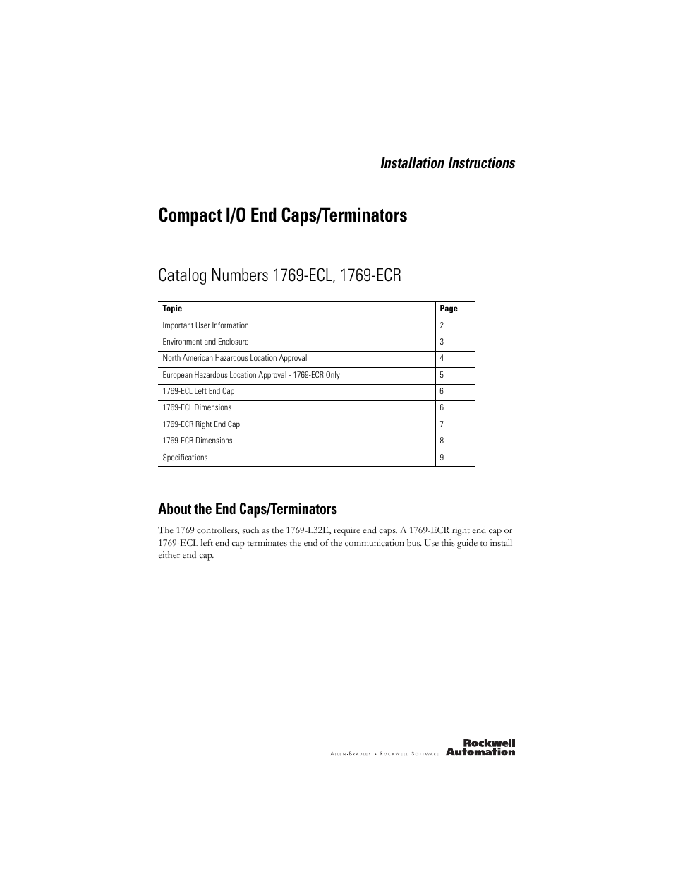 Rockwell Automation 1769-ECR Compact I/O End Caps/Terminator User Manual | 12 pages