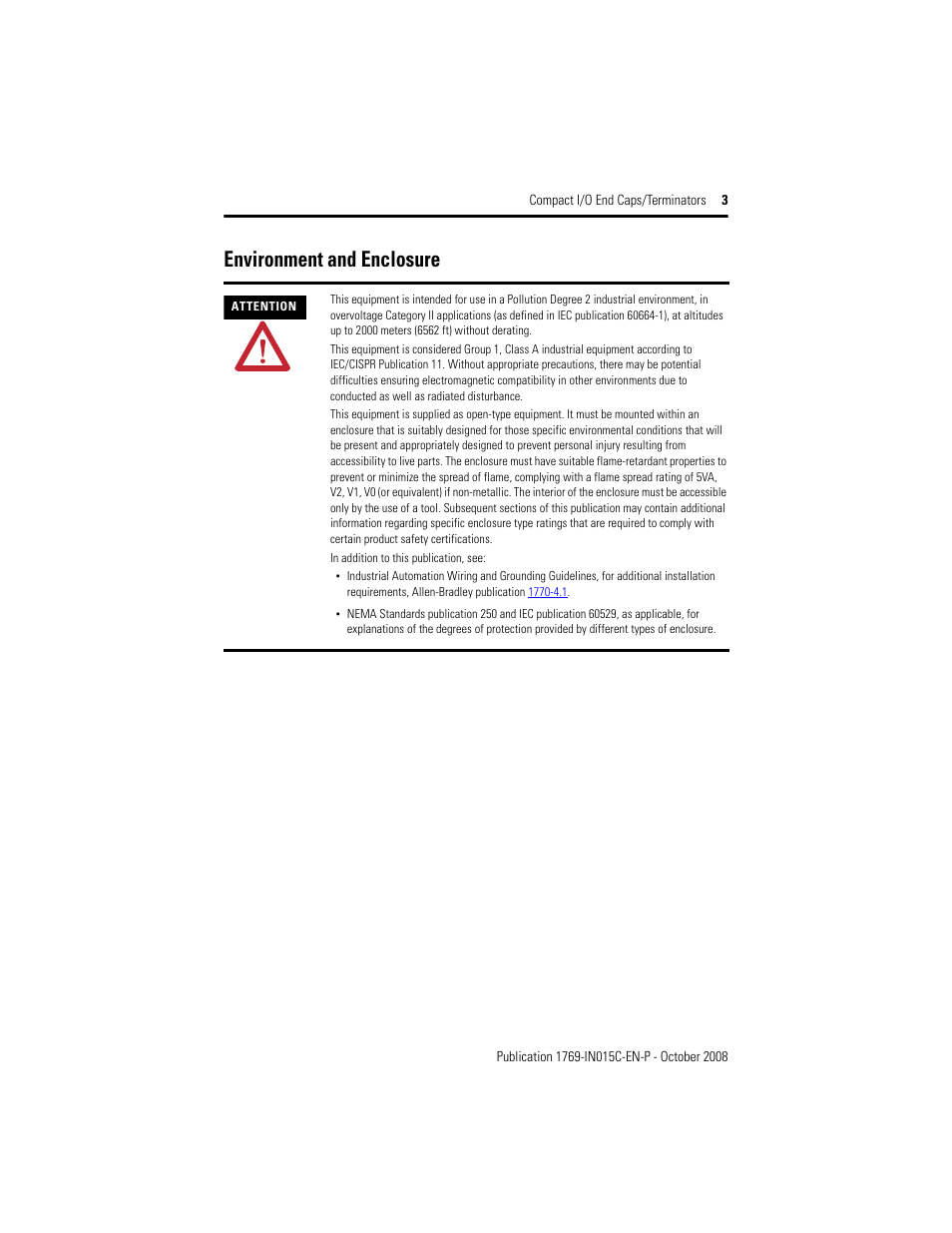 Environment and enclosure | Rockwell Automation 1769-ECR Compact I/O End Caps/Terminator User Manual | Page 3 / 12