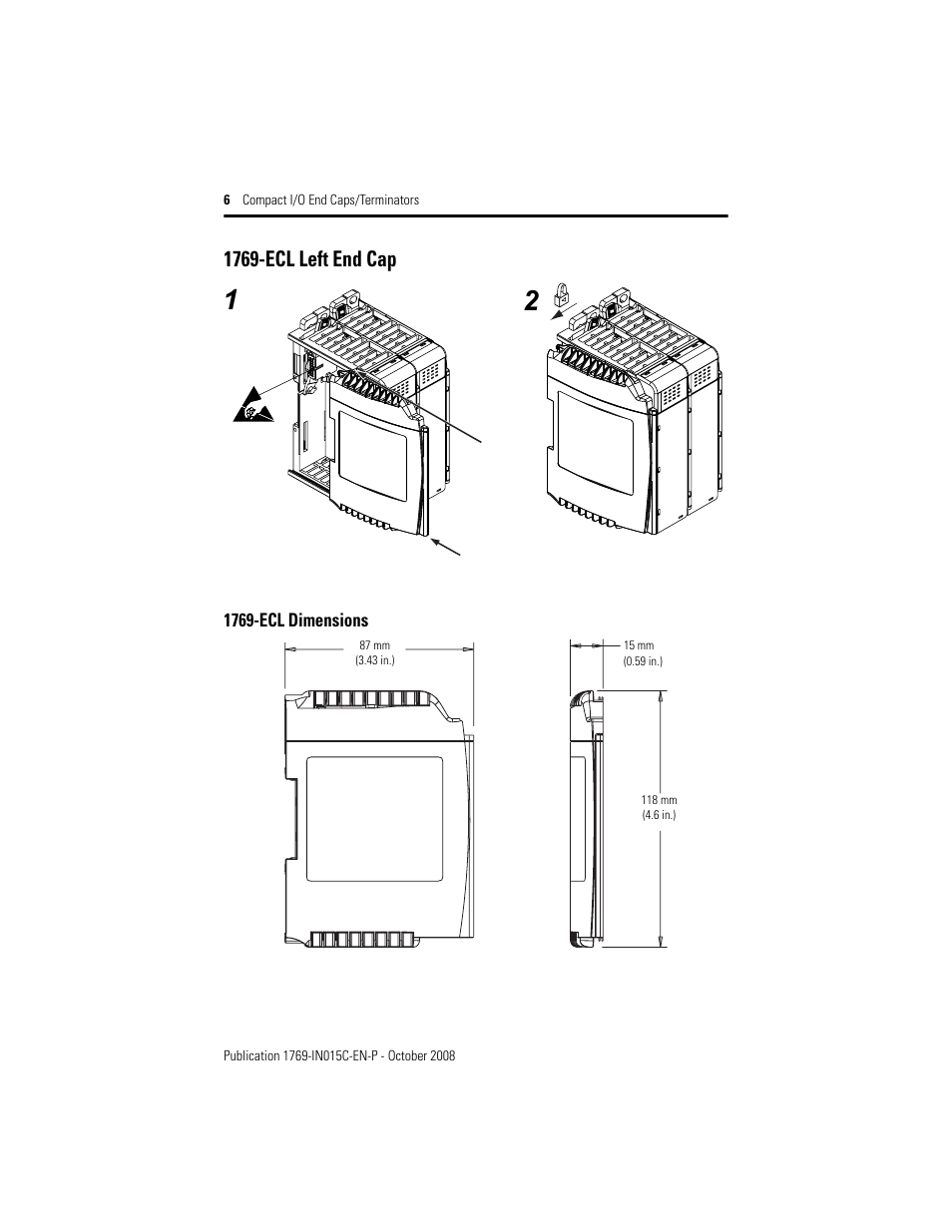 1769-ecl left end cap, 1769-ecl dimensions | Rockwell Automation 1769-ECR Compact I/O End Caps/Terminator User Manual | Page 6 / 12