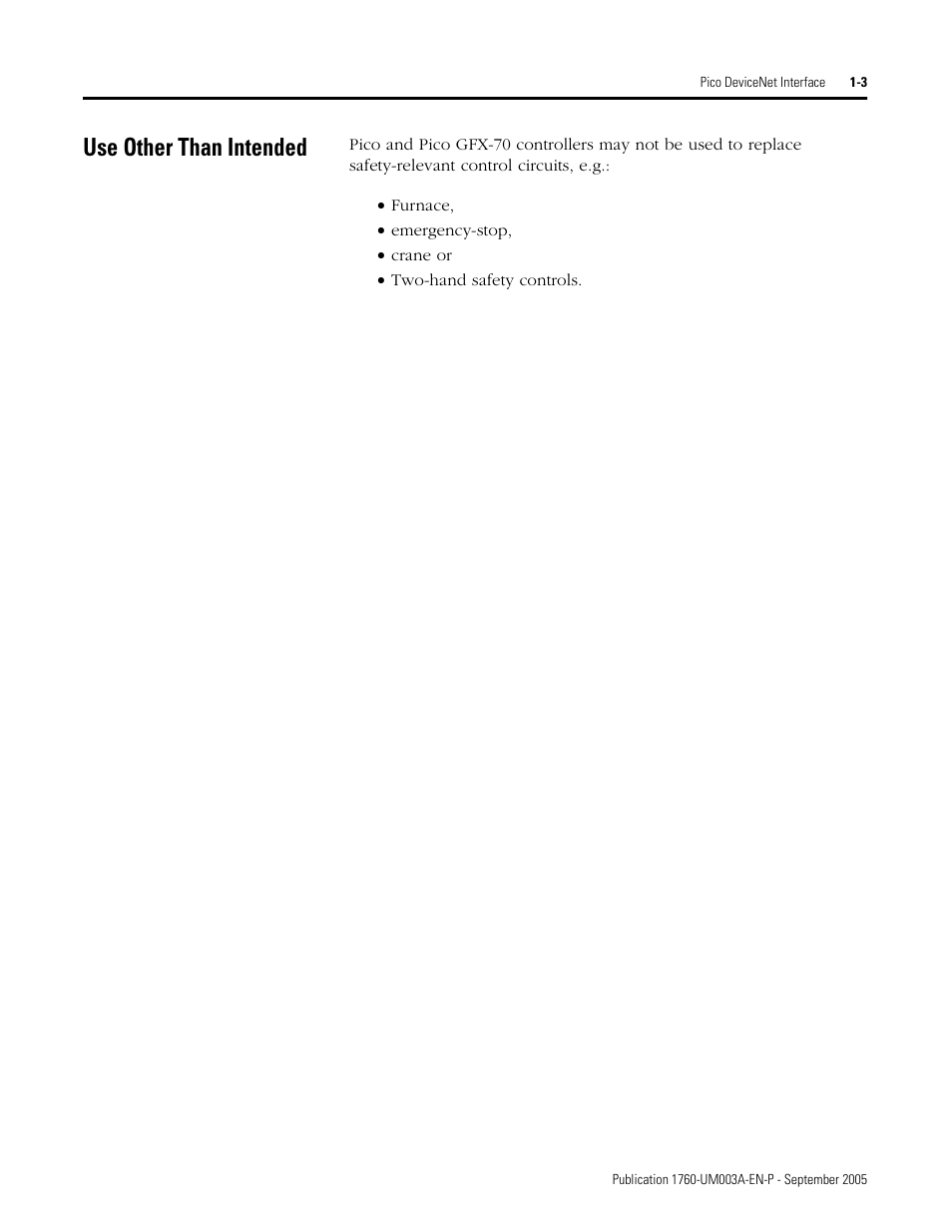 Use other than intended, Use other than intended -3 | Rockwell Automation 1760-DNET Pico DeviceNet Communications Module User Manual User Manual | Page 11 / 168