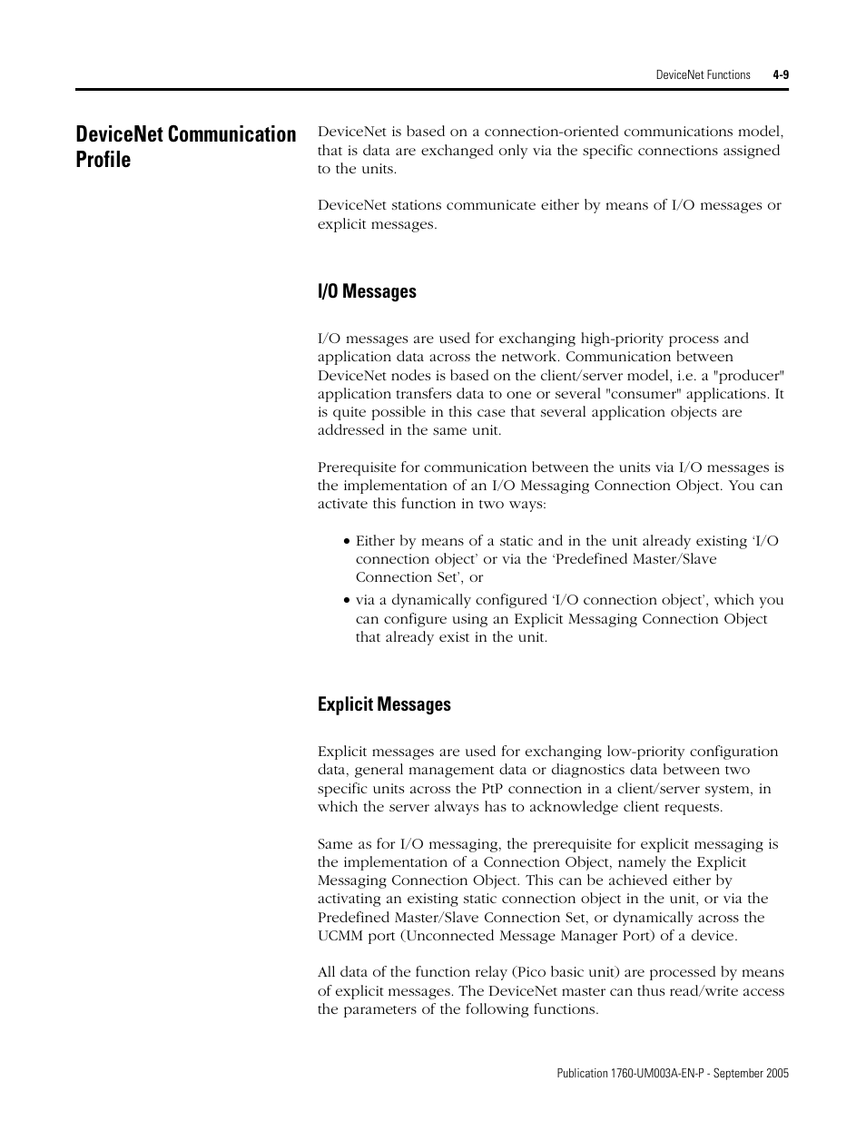 Devicenet communication profile, Devicenet communication profile -9 | Rockwell Automation 1760-DNET Pico DeviceNet Communications Module User Manual User Manual | Page 33 / 168