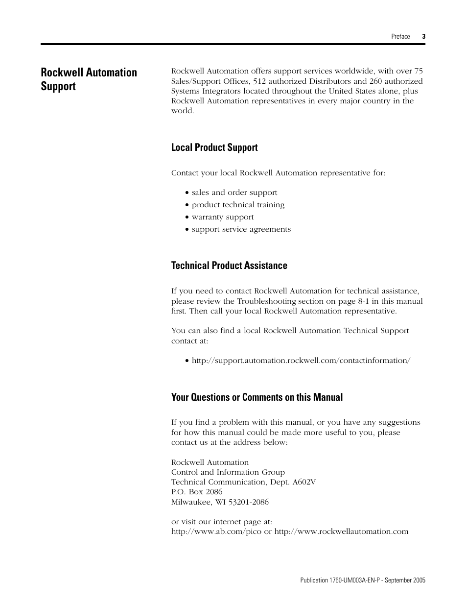 Rockwell automation support | Rockwell Automation 1760-DNET Pico DeviceNet Communications Module User Manual User Manual | Page 7 / 168