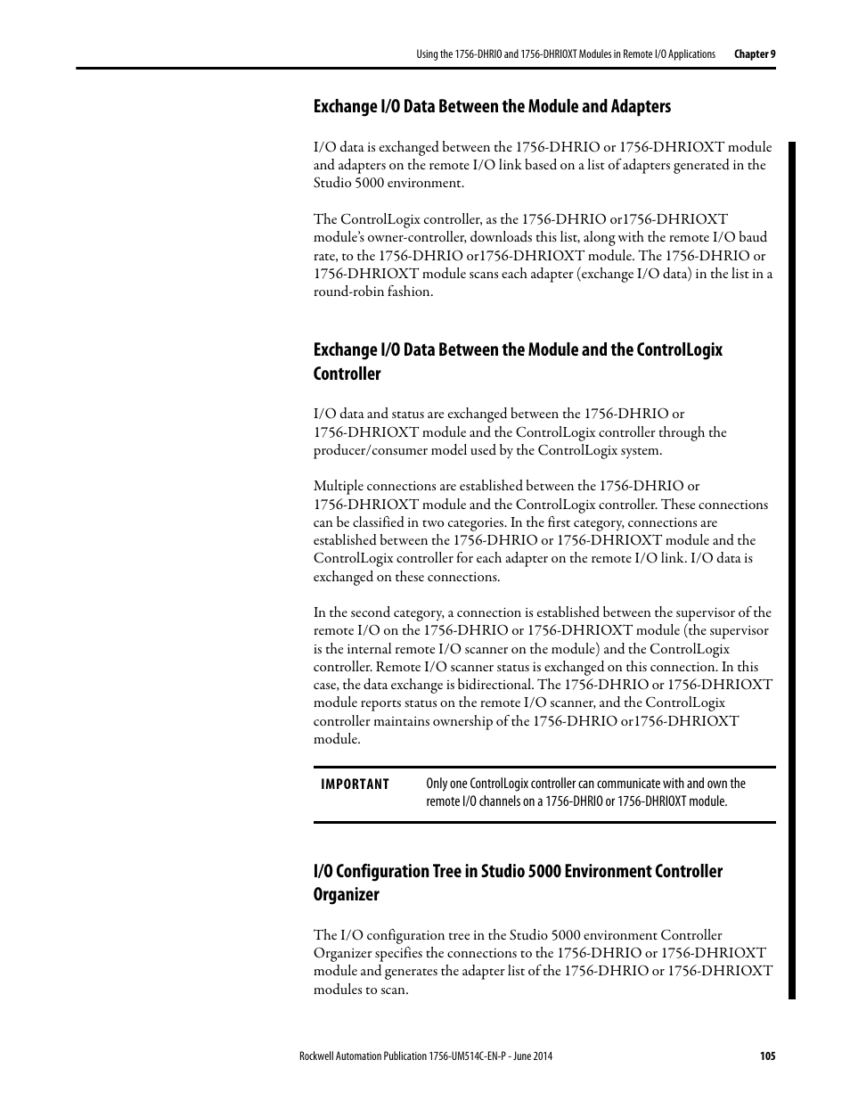 Exchange i/o data between the module and adapters | Rockwell Automation 1756-DHRIO_DHRIOXT ControlLogix Data Highway Plus-Remote I/O Communication Interface Module User Manual | Page 105 / 176