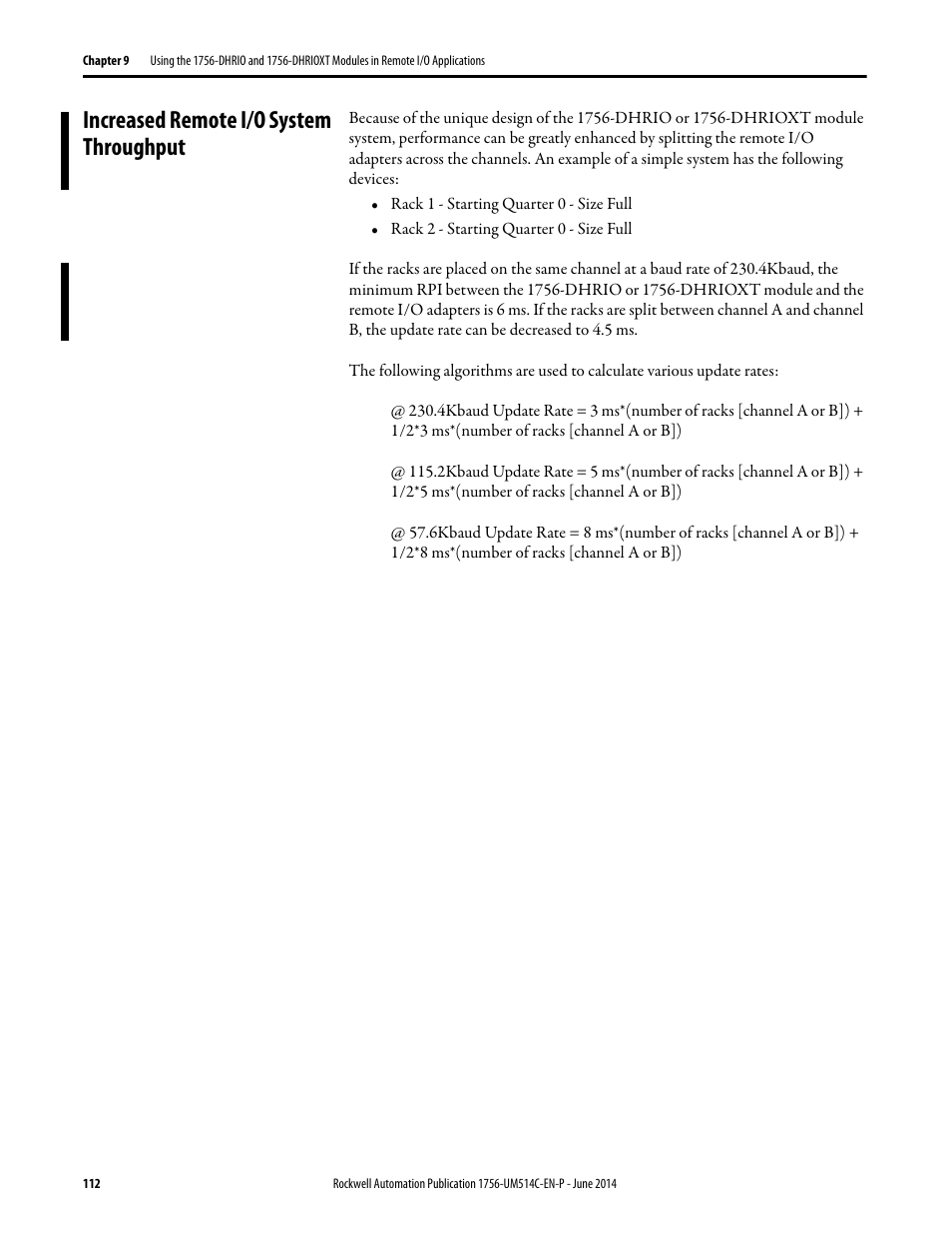 Increased remote i/o system throughput | Rockwell Automation 1756-DHRIO_DHRIOXT ControlLogix Data Highway Plus-Remote I/O Communication Interface Module User Manual | Page 112 / 176